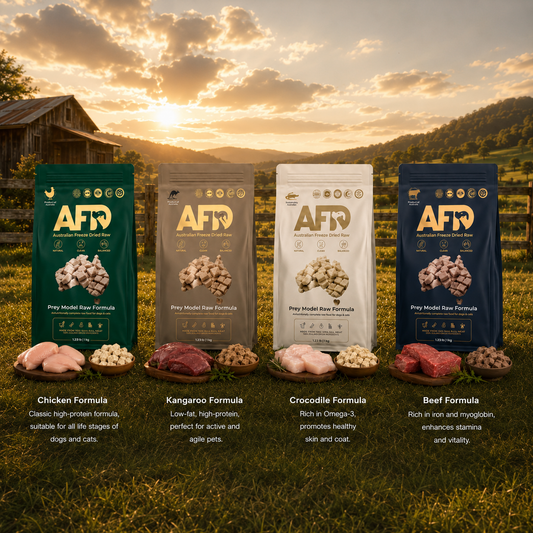 AFD Australian Premium Freeze-Dried Raw Pet Food — Chicken, Kangaroo, Crocodile and Beef formulas