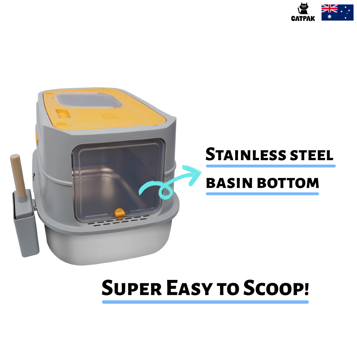 CATPAK stainless steel cat litter box with steel basin base
