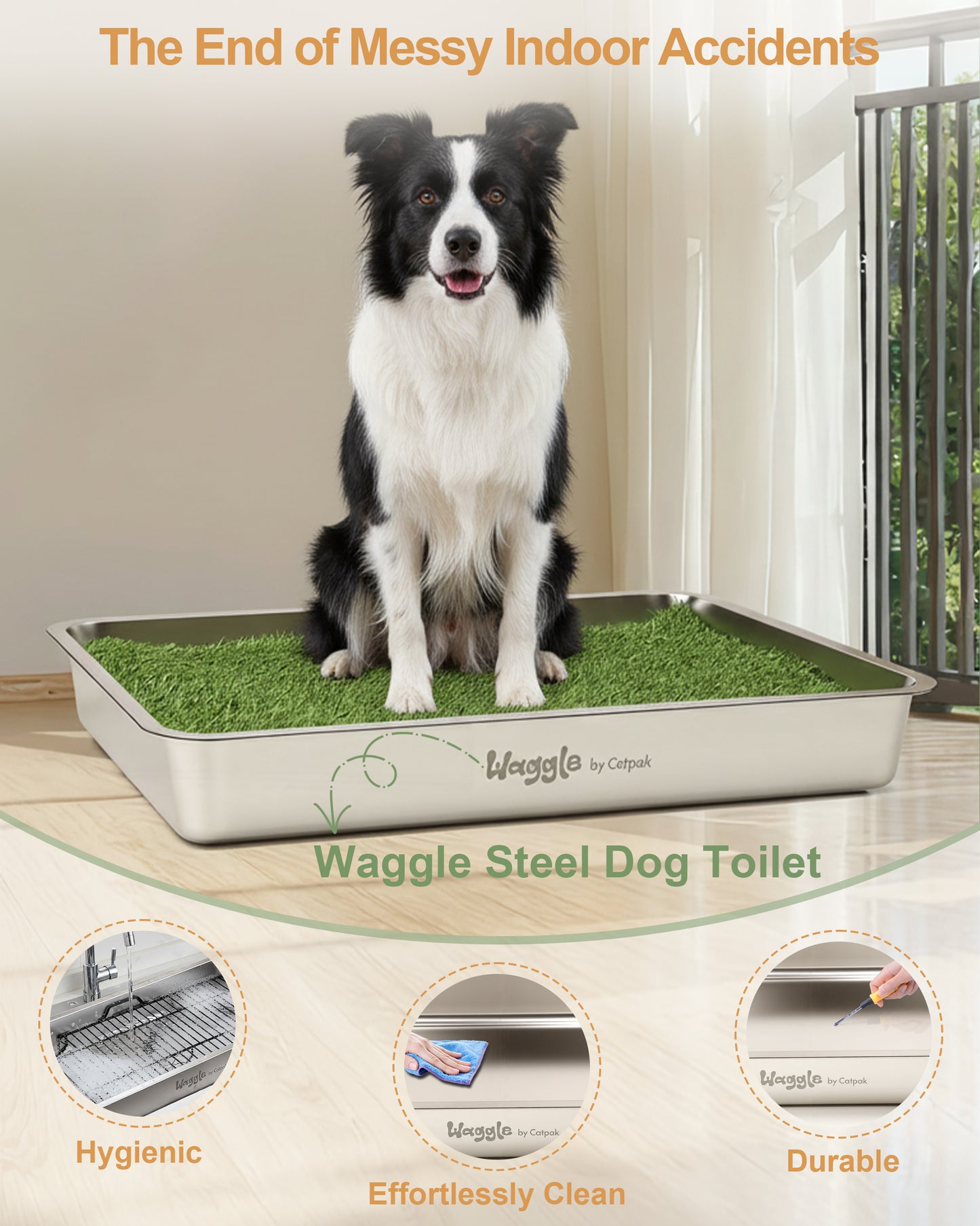 Waggle Steel Dog Toilet | Stainless steel base | Antibacterial and deodorizing     Waggle 專業狗廁所｜不鏽鋼底盤｜抗菌除臭｜快拆易洗｜結團一鏟就淨