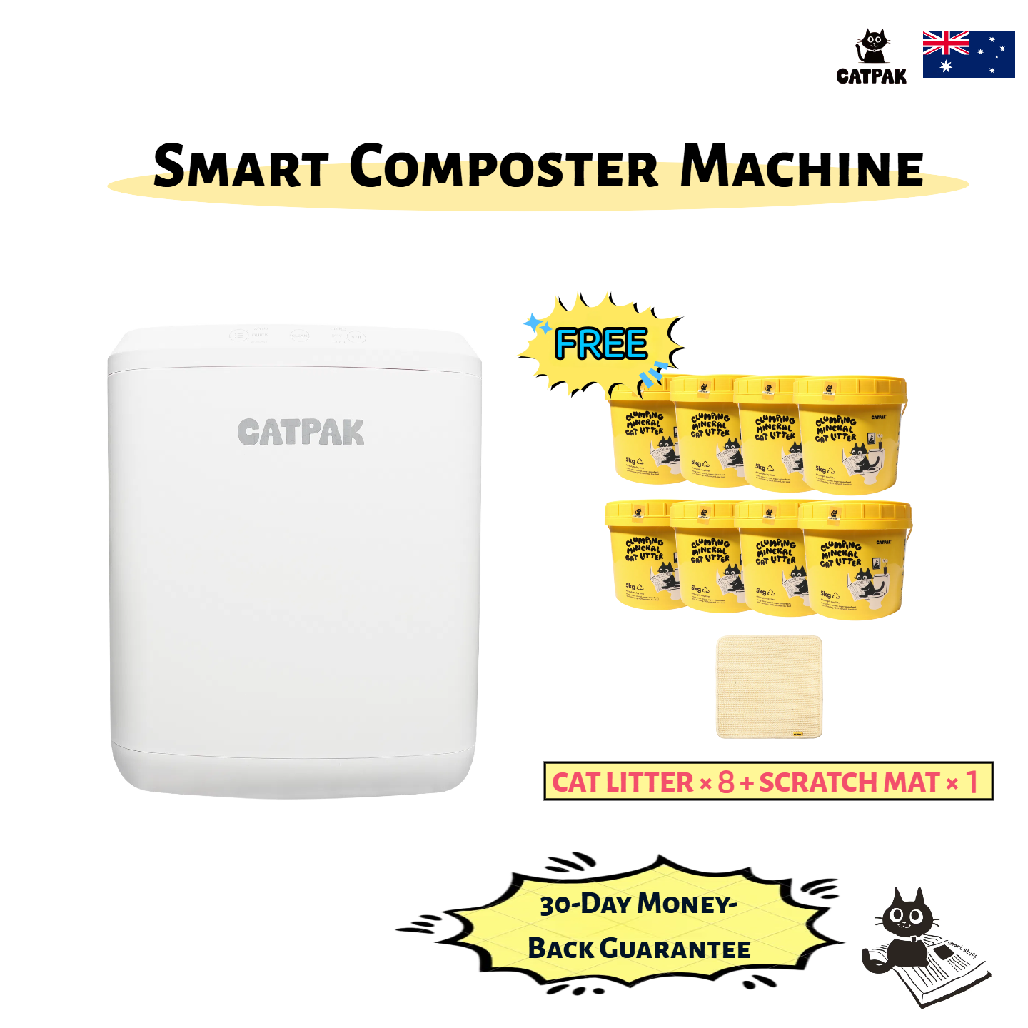 Smart Composter Value Bundle: FREE 8×5kg 100% Natural Attapulgite Mineral Litter + 1 Free Cat Scratching Mat「智能堆肥機」超值套餐：立送8桶100%純天然凹凸棒石礦物質貓砂【8 × 5kg 】+ 1貓抓墊