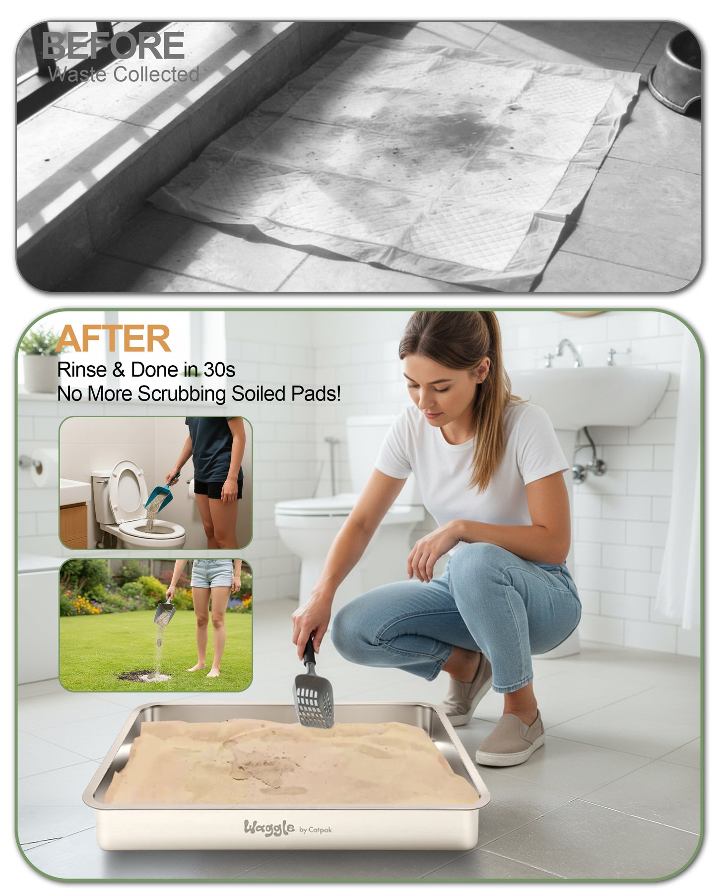 Waggle Steel Dog Toilet | Stainless steel base | Antibacterial and deodorizing     Waggle 專業狗廁所｜不鏽鋼底盤｜抗菌除臭｜快拆易洗｜結團一鏟就淨