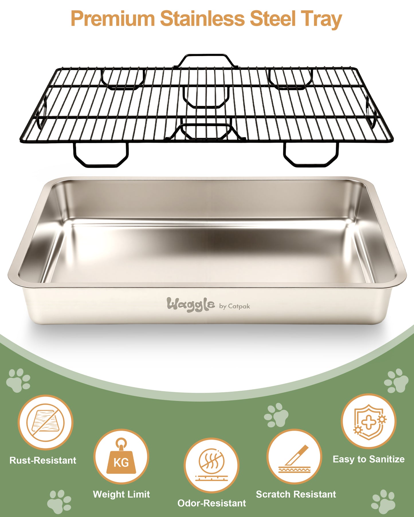 Waggle Steel Dog Toilet | Stainless steel base | Antibacterial and deodorizing     Waggle 專業狗廁所｜不鏽鋼底盤｜抗菌除臭｜快拆易洗｜結團一鏟就淨