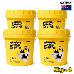 Four CATPAK 5kg clumping attapulgite mineral cat litter tubs, Australia pack
