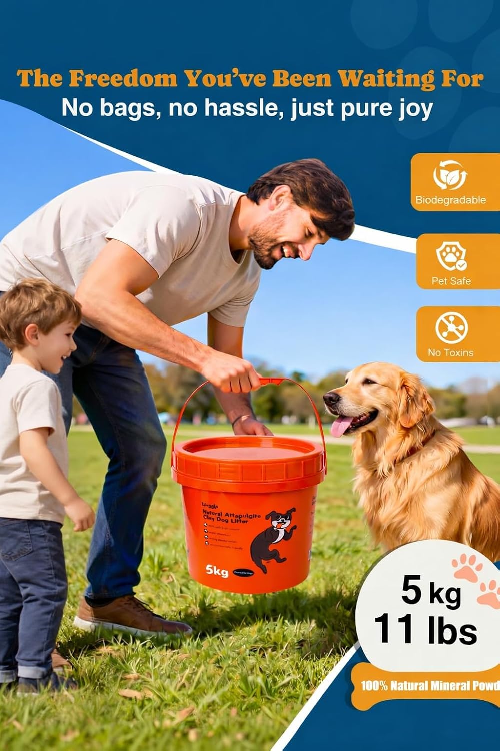 Waggle 5kg dog litter tub being used outdoors