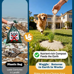 Waggle dog litter compared with plastic waste bags