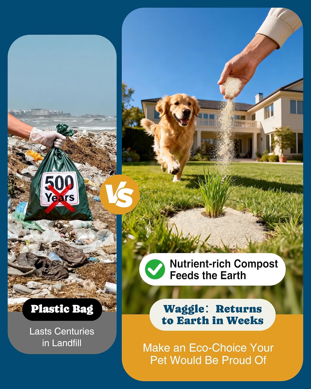 Waggle dog litter compared with plastic waste bags
