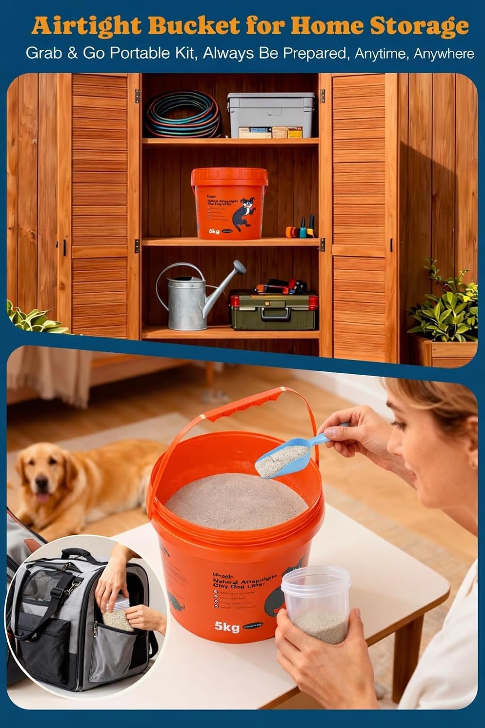 Waggle dog litter tub stored at home