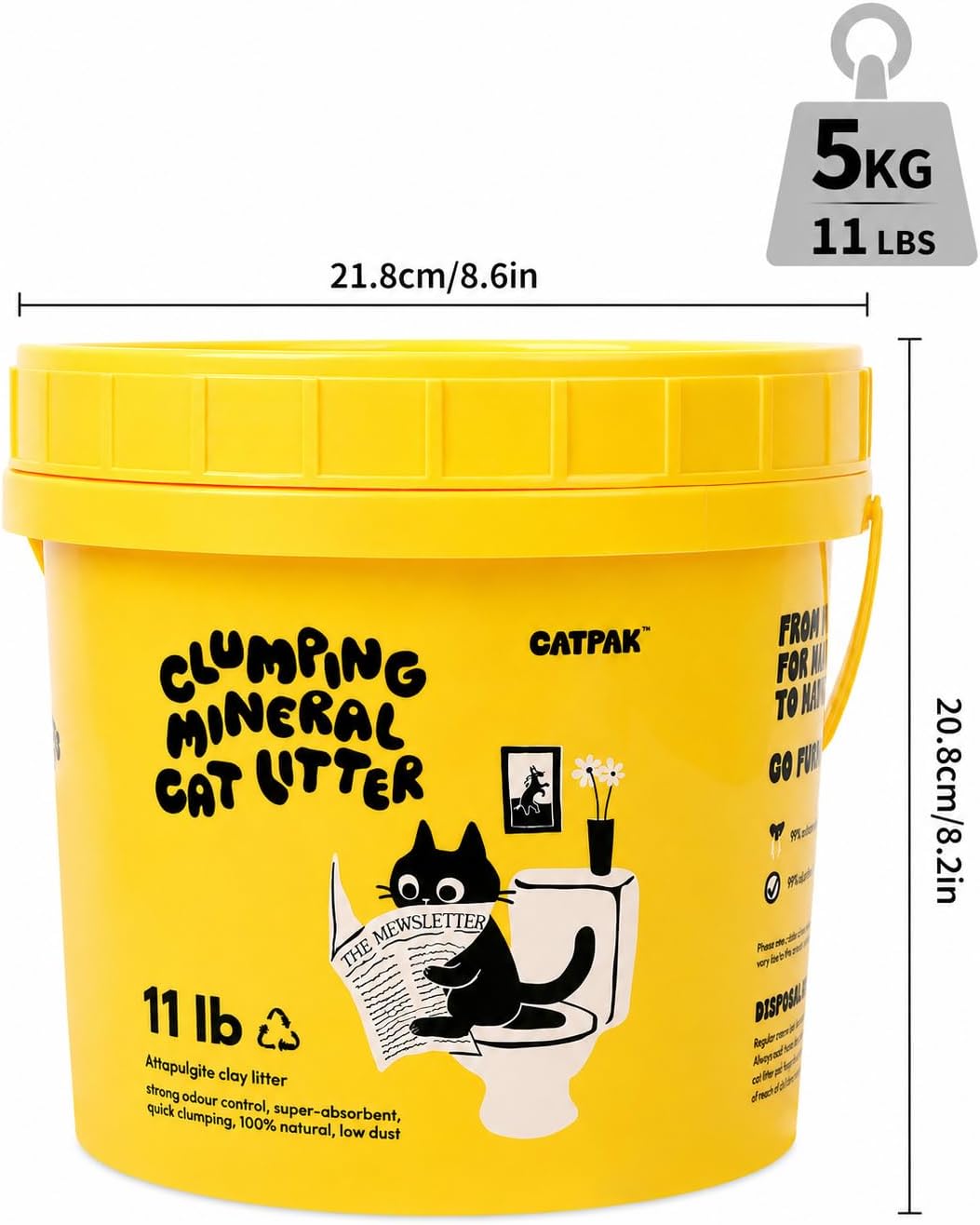 CATPAK 5kg cat litter tub dimensions 21.8 by 20.8 cm