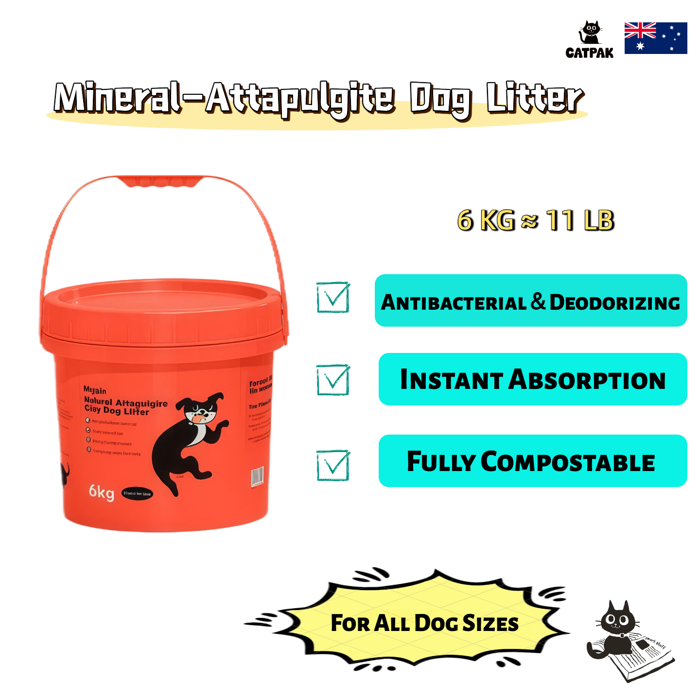 Waggle 100% Natural Mineral Attapulgite Dog Litter    [狗狗專用13磅] Waggle凹凸棒石狗砂-純天然礦物質 | 強效除臭| 抑菌低塵|環保減塑（除臭粉）