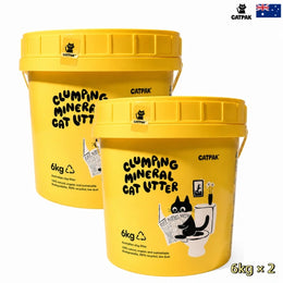 Two CATPAK 6kg clumping mineral cat litter tubs, Australia pack