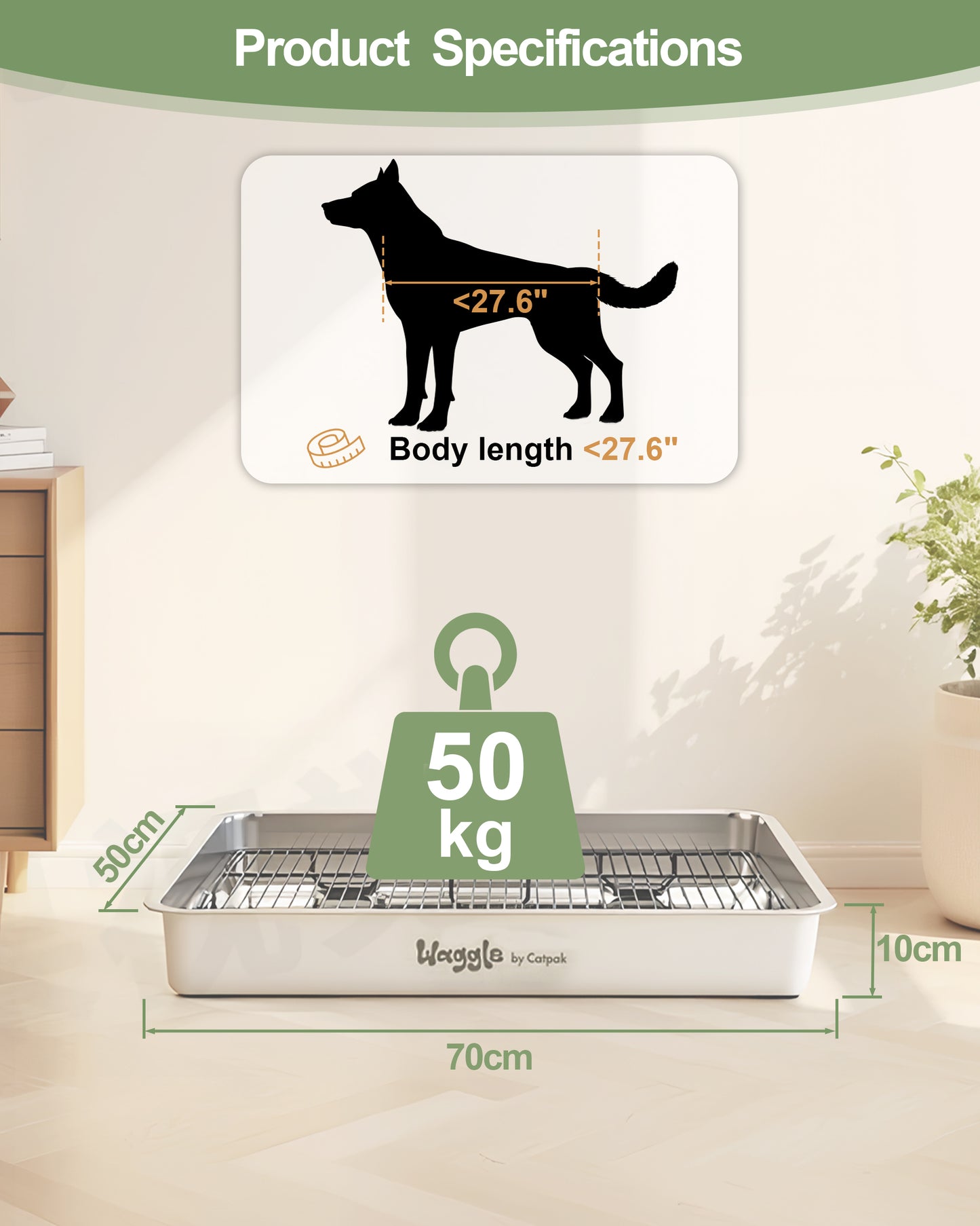 Waggle Steel Dog Toilet | Stainless steel base | Antibacterial and deodorizing     Waggle 專業狗廁所｜不鏽鋼底盤｜抗菌除臭｜快拆易洗｜結團一鏟就淨