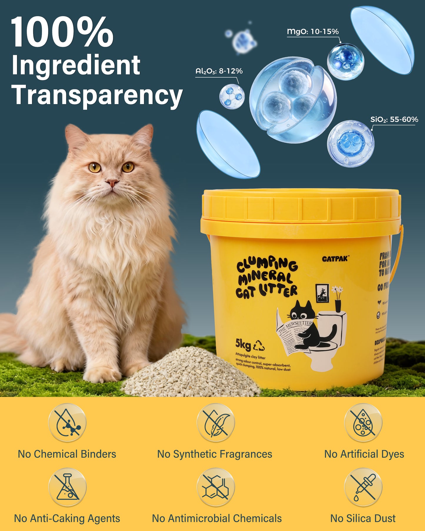 【6 Tubs】100% Natural Mineral Attapulgite Cat Litter【6桶優惠】純天然礦物質-凹凸棒石貓砂