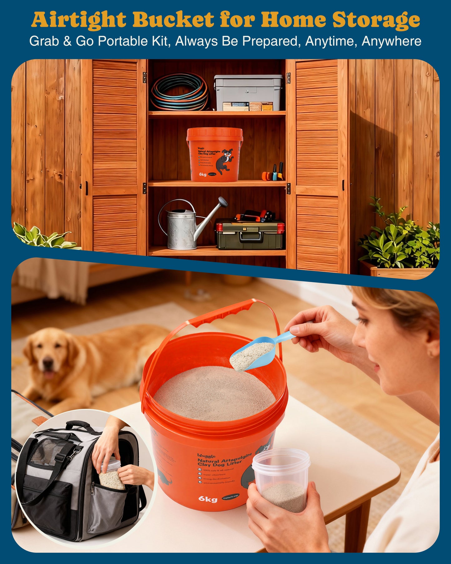 Waggle 100% Natural Mineral Attapulgite Dog Litter    [狗狗專用13磅] Waggle凹凸棒石狗砂-純天然礦物質 | 強效除臭| 抑菌低塵|環保減塑（除臭粉）