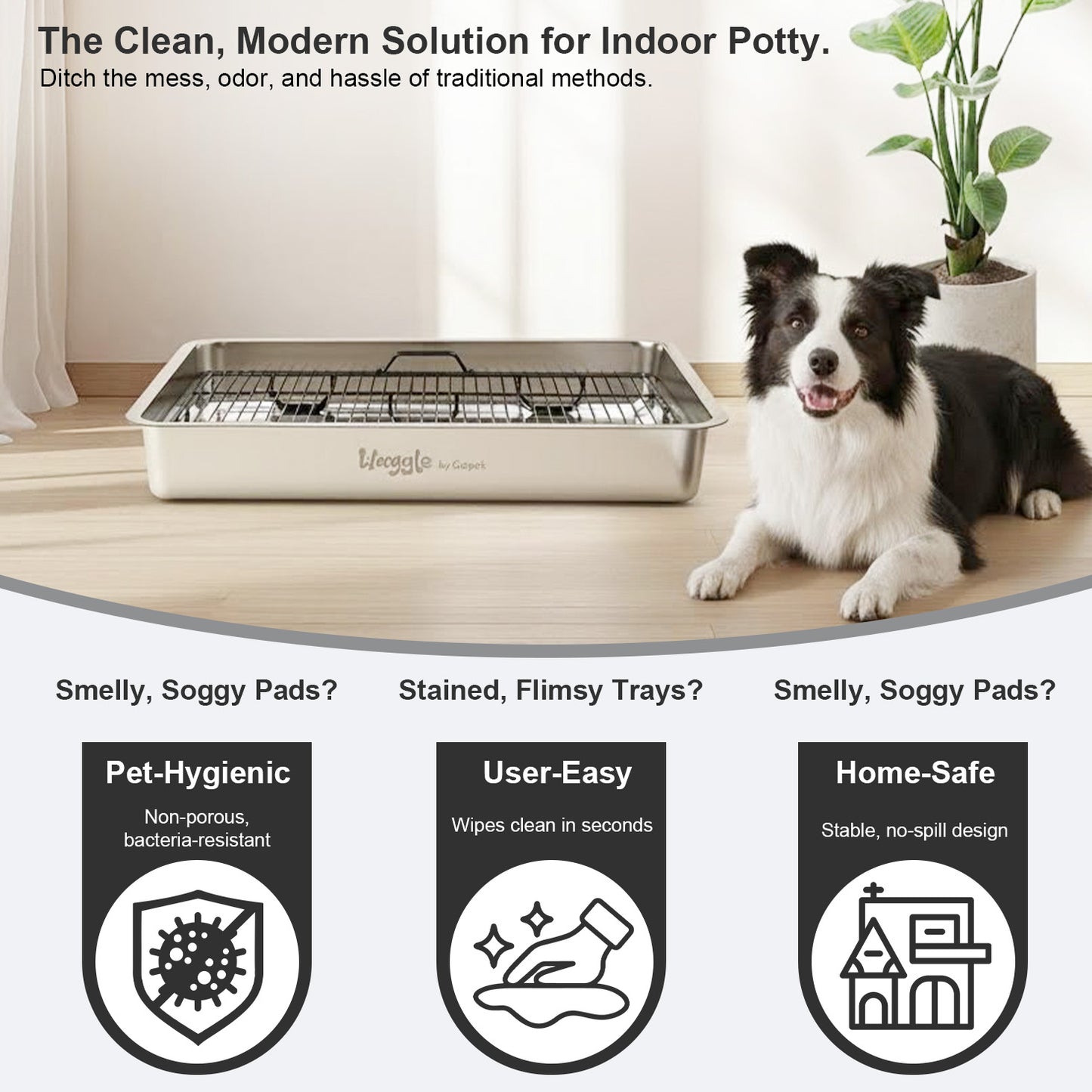 Waggle Steel Dog Toilet | Stainless steel base | Antibacterial and deodorizing     Waggle 專業狗廁所｜不鏽鋼底盤｜抗菌除臭｜快拆易洗｜結團一鏟就淨