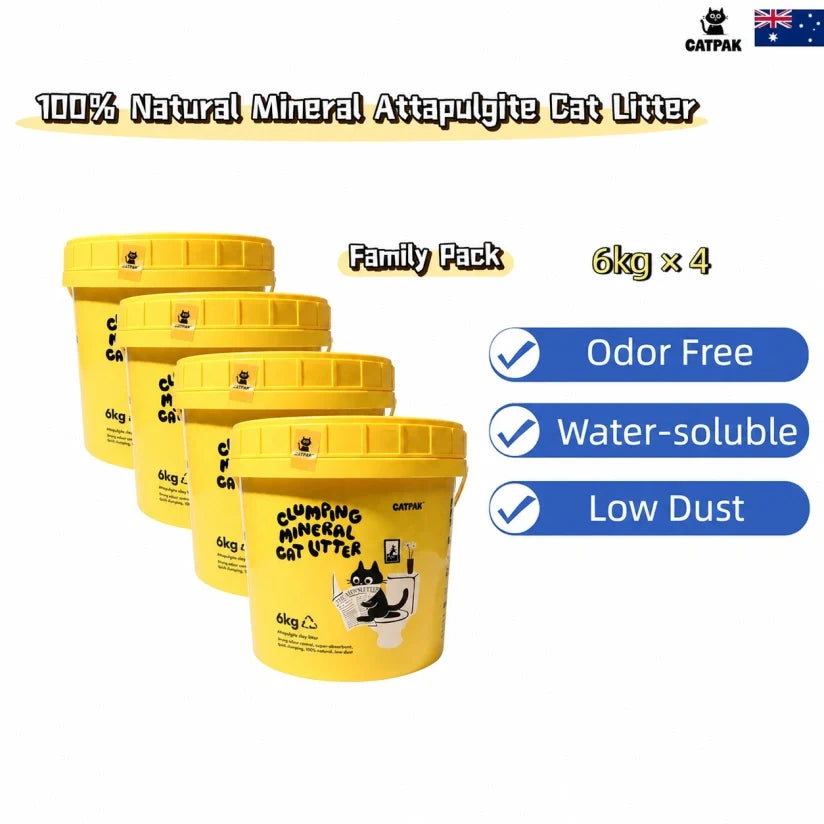 CATPAK 6kg attapulgite clumping cat litter — 4 tub pack