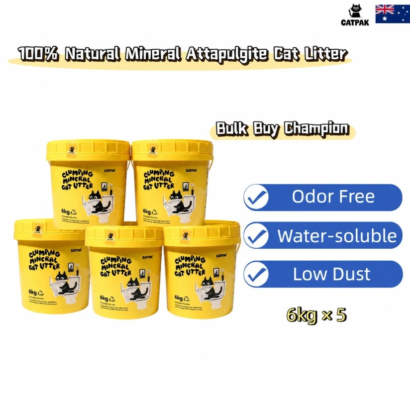CATPAK 6kg attapulgite clumping cat litter — 5 tub pack
