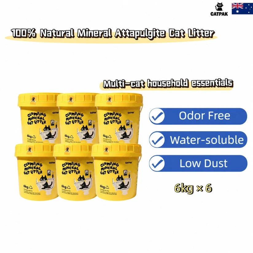 CATPAK 6kg attapulgite clumping cat litter — 6 tub pack